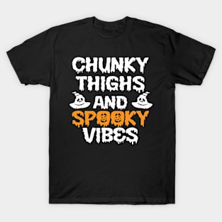 chunky thighs and spooky vibes Funny Baby Halloween T-Shirt